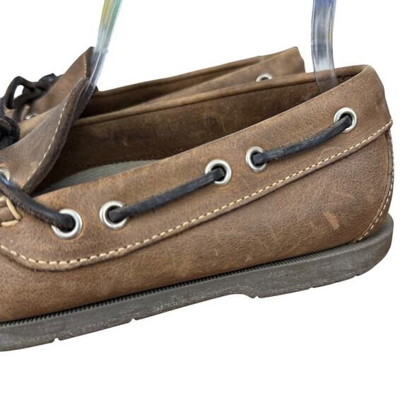 LL Bean Mens Brown Leather Slip On Boat Shoes Loafers Preppy Casual sz 8 EE Wide - Picture 9 of 16
